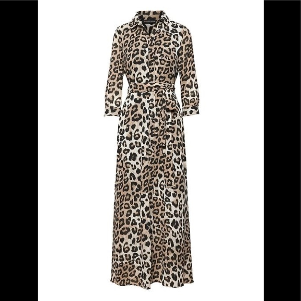 NWT Banana Republic Leopard Maxi Shirt Dress Sz 4